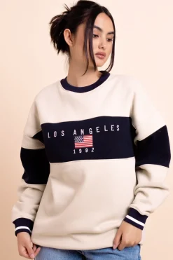 Women Daisy Street Hoodies & Sweatshirts-Panelled LA Sweatshirt