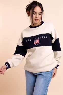 Women Daisy Street Hoodies & Sweatshirts-Panelled LA Sweatshirt