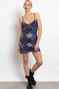Women Daisy Street Dresses-Patchwork Mesh Cami Dress
