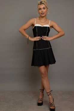 Women Daisy Street Partywear | Dresses-Pinstripe Mini Dress With Box Pleats