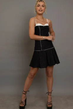 Women Daisy Street Partywear | Dresses-Pinstripe Mini Dress With Box Pleats