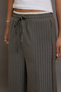 Women Daisy Street Trousers-Pinstripe Wide Leg Trousers With Piping Detail