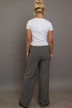 Women Daisy Street Trousers-Pinstripe Wide Leg Trousers With Piping Detail