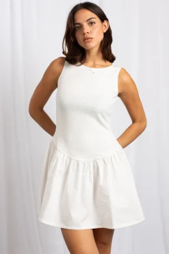 Women Daisy Street Dresses-Pointelle Cotton Mix Racer Mini Dress