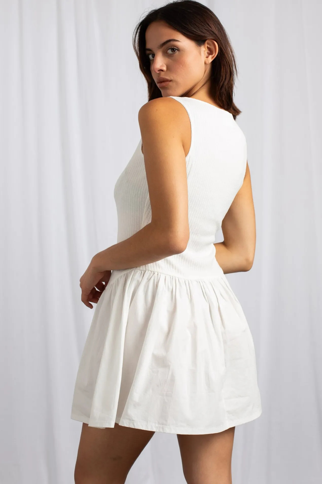 Women Daisy Street Dresses-Pointelle Cotton Mix Racer Mini Dress