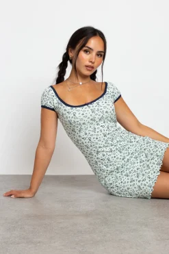 Women Daisy Street Dresses-Pointelle Ditsy Milkmaid Mini Dress