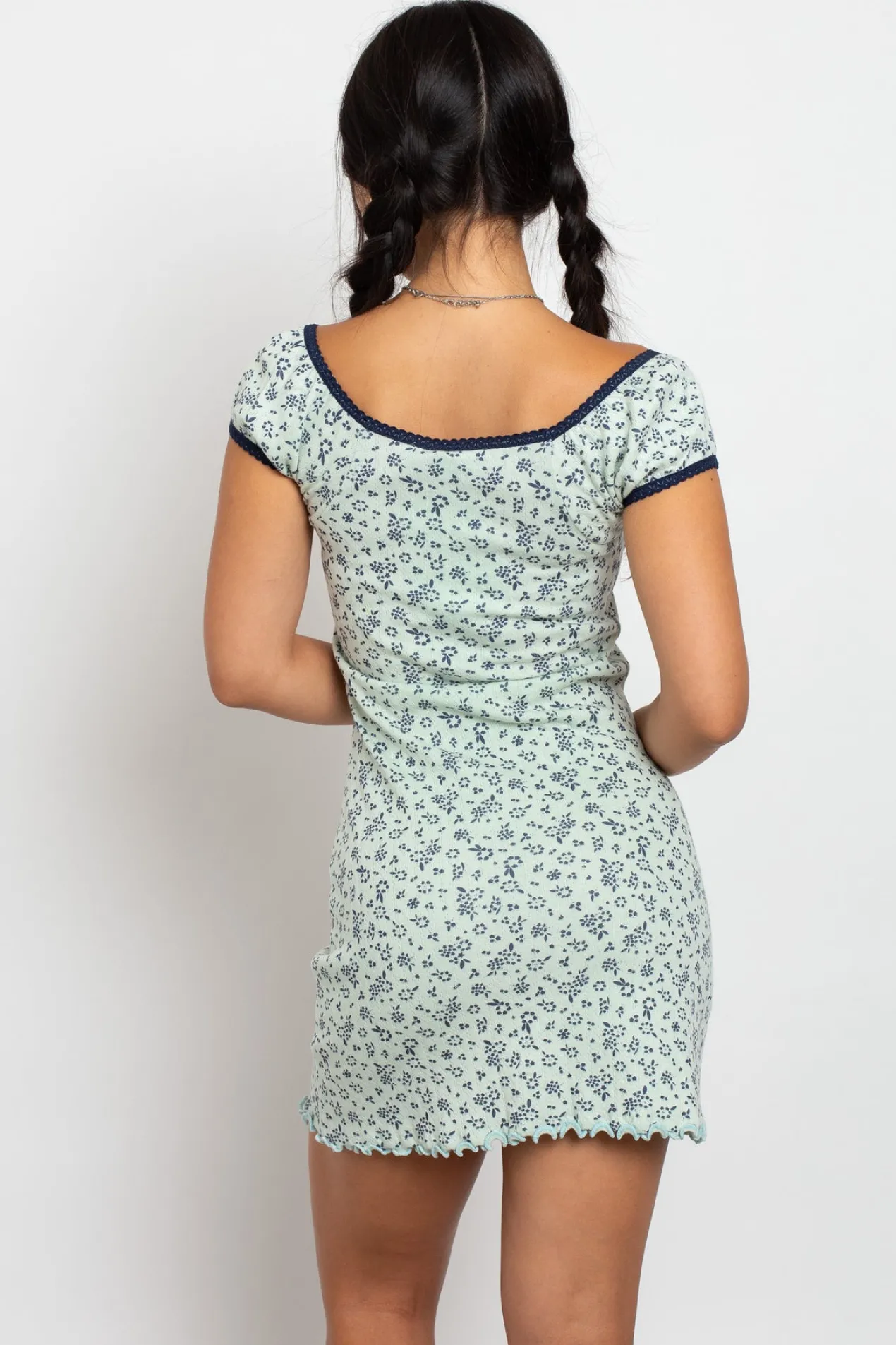 Women Daisy Street Dresses-Pointelle Ditsy Milkmaid Mini Dress