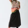 Women Daisy Street Skirts-Poplin Mid Rise Skirt with Ruching Detail