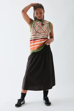 Women Daisy Street Skirts-Poplin Mid Rise Skirt with Ruching Detail
