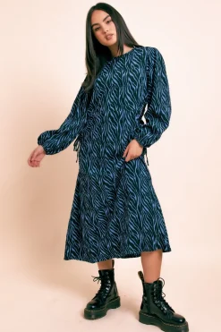 Women Daisy Street Dresses-Printed Crinkle Midi Dress With Cut Out Detail