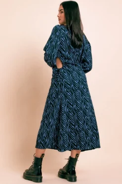 Women Daisy Street Dresses-Printed Crinkle Midi Dress With Cut Out Detail