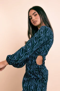 Women Daisy Street Dresses-Printed Crinkle Midi Dress With Cut Out Detail