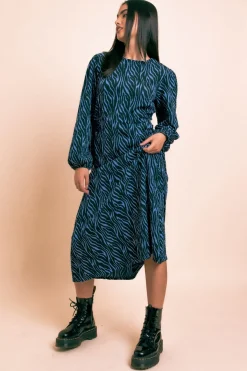 Women Daisy Street Dresses-Printed Crinkle Midi Dress With Cut Out Detail