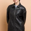 Women Daisy Street Jackets-PU Boxy Jacket With Los Angeles Applique