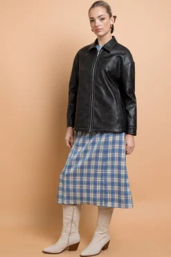 Women Daisy Street Jackets-PU Boxy Jacket With Los Angeles Applique