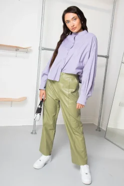 Women Daisy Street Trousers-PU Coated Trousers Co-ord in