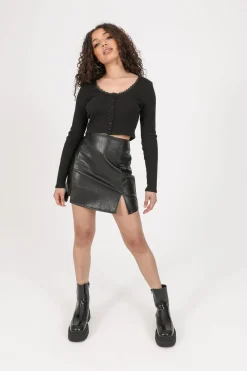 Women Daisy Street Skirts-PU High Waisted Mini Skirt