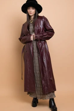 Women Daisy Street Jackets-PU Trench Coat With Shoulder Detail