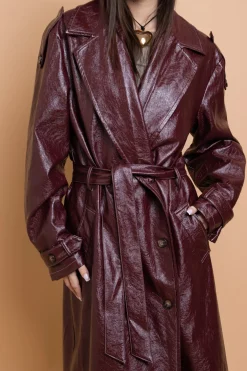 Women Daisy Street Jackets-PU Trench Coat With Shoulder Detail