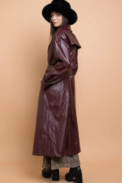 Women Daisy Street Jackets-PU Trench Coat With Shoulder Detail