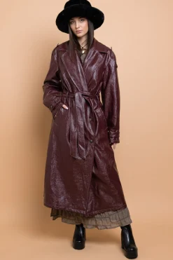 Women Daisy Street Jackets-PU Trench Coat With Shoulder Detail