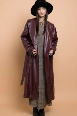 Women Daisy Street Jackets-PU Trench Coat With Shoulder Detail