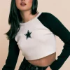 Women Daisy Street Tops-Raglan Cropped Knit With Star Motif