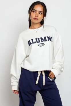 Women Daisy Street Hoodies & Sweatshirts-Raw Edge Crop Sweat With Alumni Graphic