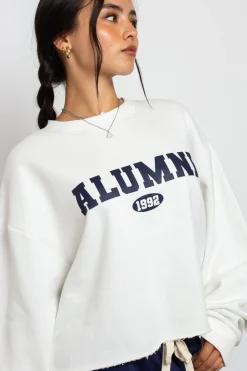 Women Daisy Street Hoodies & Sweatshirts-Raw Edge Crop Sweat With Alumni Graphic