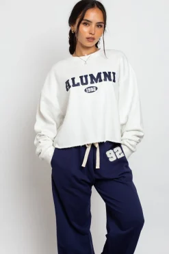 Women Daisy Street Hoodies & Sweatshirts-Raw Edge Crop Sweat With Alumni Graphic