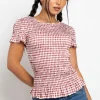 Women Daisy Street Tops | T-Shirts-Gingham Shir Short Sleeve Top