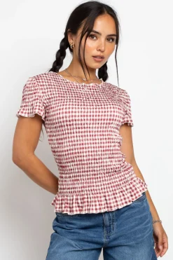 Women Daisy Street Tops | T-Shirts-Gingham Shir Short Sleeve Top