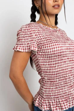 Women Daisy Street Tops | T-Shirts-Gingham Shir Short Sleeve Top