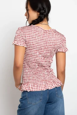 Women Daisy Street Tops | T-Shirts-Gingham Shir Short Sleeve Top