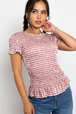 Women Daisy Street Tops | T-Shirts-Gingham Shir Short Sleeve Top