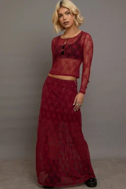 Women Daisy Street Partywear | Skirts-Lace Maxi Skirt With Bows