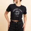 Women Daisy Street T-Shirts-Regular Fit Crop T-Shirt with Cherry Lane Print