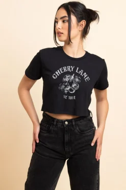 Women Daisy Street T-Shirts-Regular Fit Crop T-Shirt with Cherry Lane Print