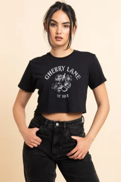 Women Daisy Street T-Shirts-Regular Fit Crop T-Shirt with Cherry Lane Print