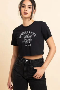 Women Daisy Street T-Shirts-Regular Fit Crop T-Shirt with Cherry Lane Print