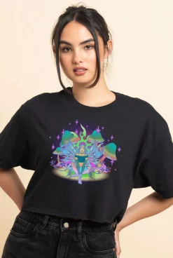 Women Daisy Street T-Shirts-Relaxed Crop T-Shirt with Fairy Print