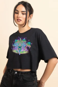 Women Daisy Street T-Shirts-Relaxed Crop T-Shirt with Fairy Print