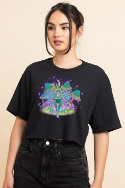 Women Daisy Street T-Shirts-Relaxed Crop T-Shirt with Fairy Print
