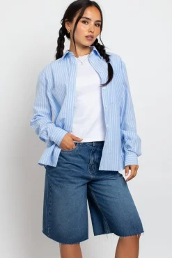Women Daisy Street Tops-Relaxed Fit Stripe Shirt