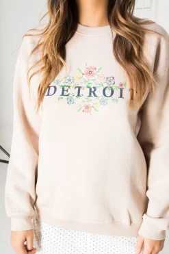 Women Daisy Street Hoodies & Sweatshirts-Relaxed Sweatshirt with Detroit Print