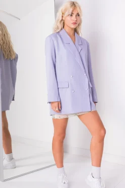 Women Daisy Street Jackets-Relaxed Tailored Blazer with Pearl Buttons