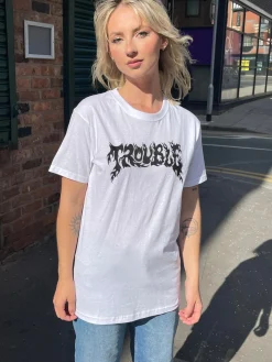 Women Daisy Street T-Shirts-Relaxed T-Shirt with Trouble Graphic