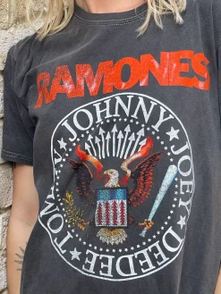 Women Daisy Street Band Tees | Tops-Relaxed T-shirt with Ramones Band Logo Print