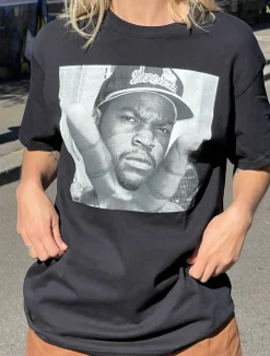 Women Daisy Street Band Tees-Relaxed T-Shirt with Ice Cube Print