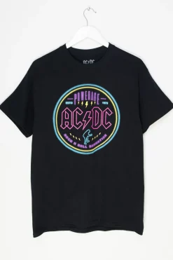 Women Daisy Street Band Tees | T-Shirts-Relaxed T-Shirt with Neon AC/DC Print
